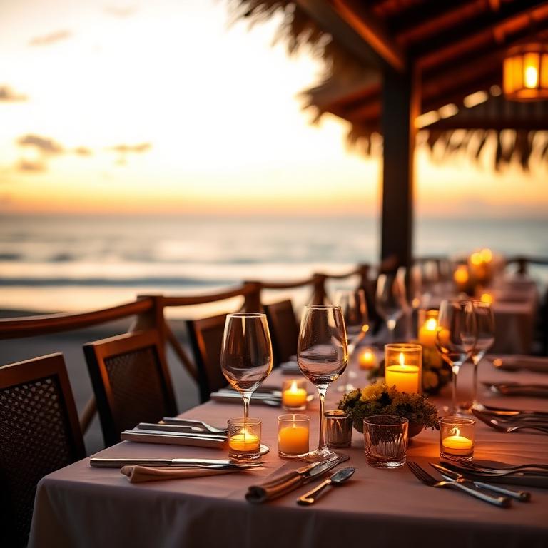 Oceanfront restaurant dinner table